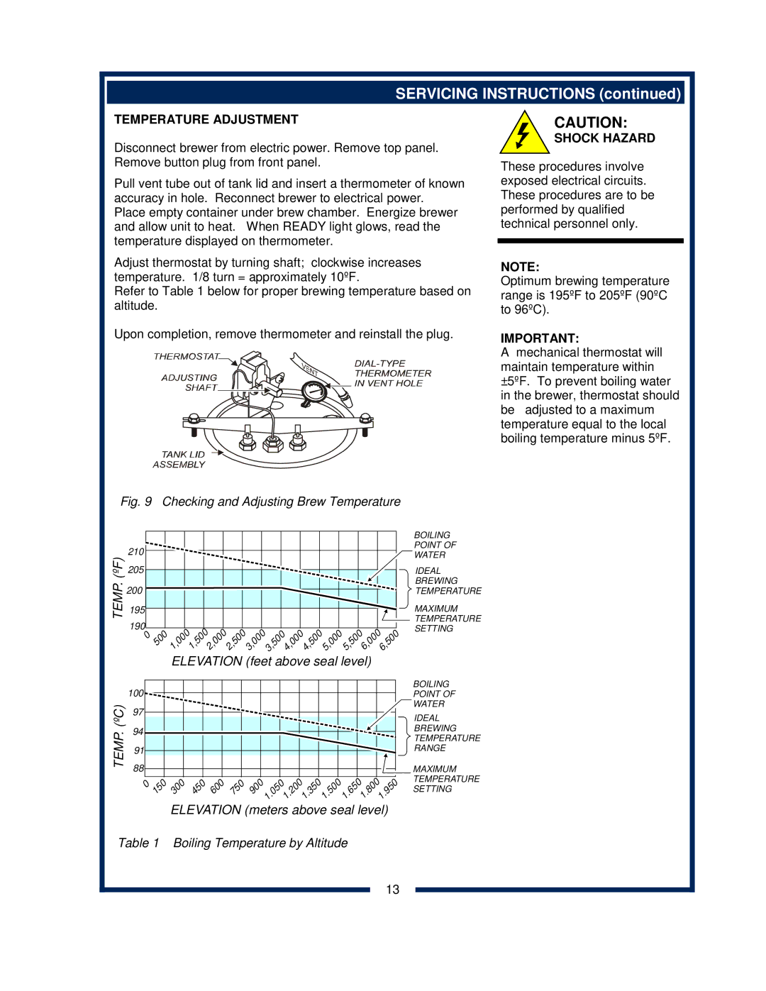 Bloomfield 0420 owner manual Servicing Instructions, Temperature Adjustment 