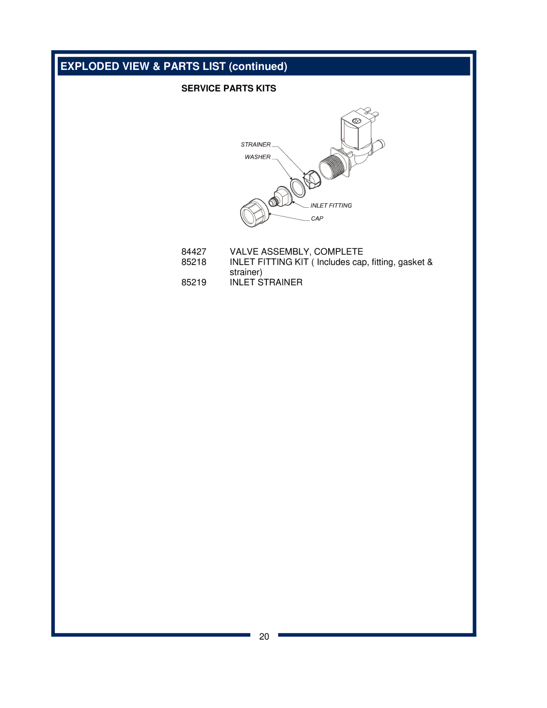 Bloomfield 0420 owner manual Service Parts Kits 