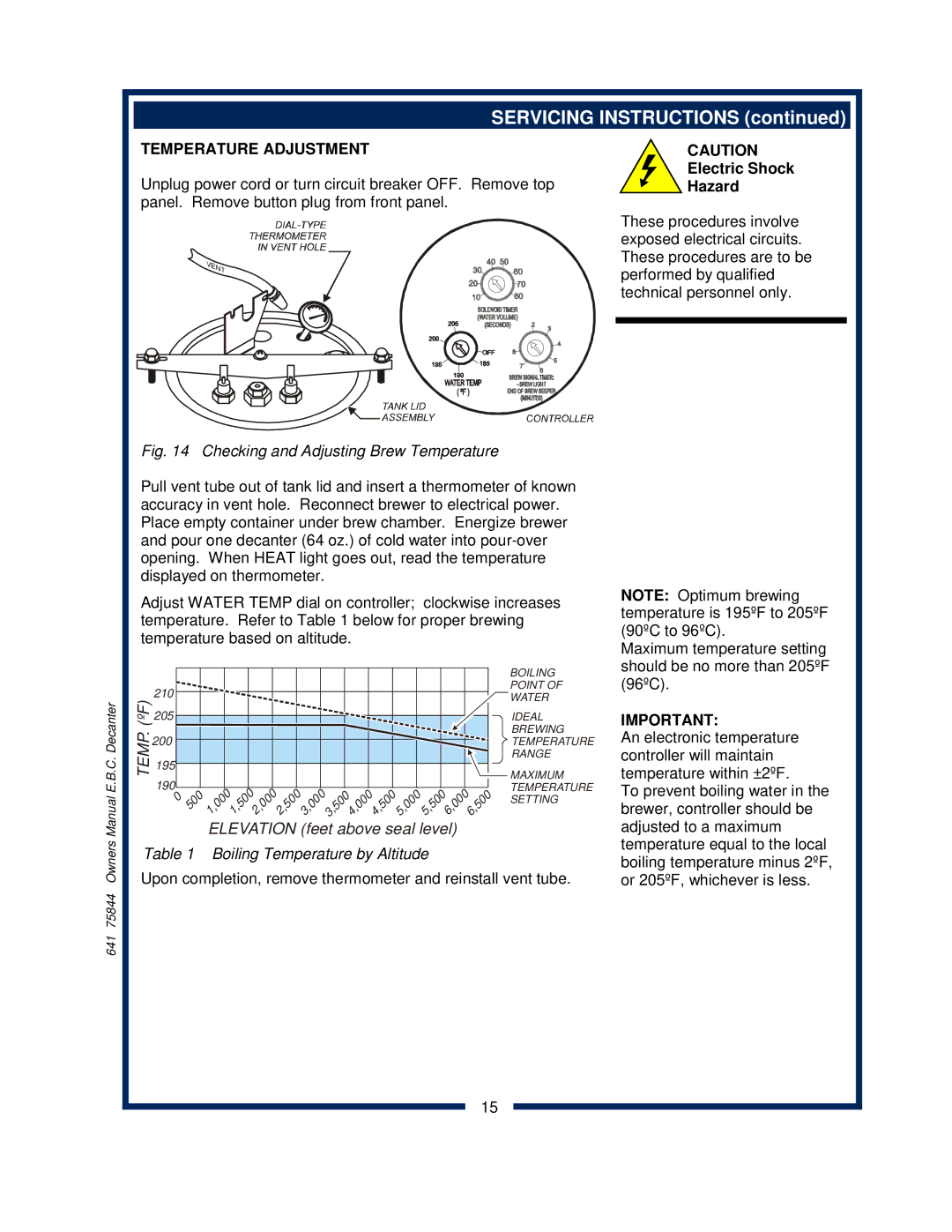 Bloomfield 1072, 1012, 1040 owner manual Servicing Instructions, Temperature Adjustment 