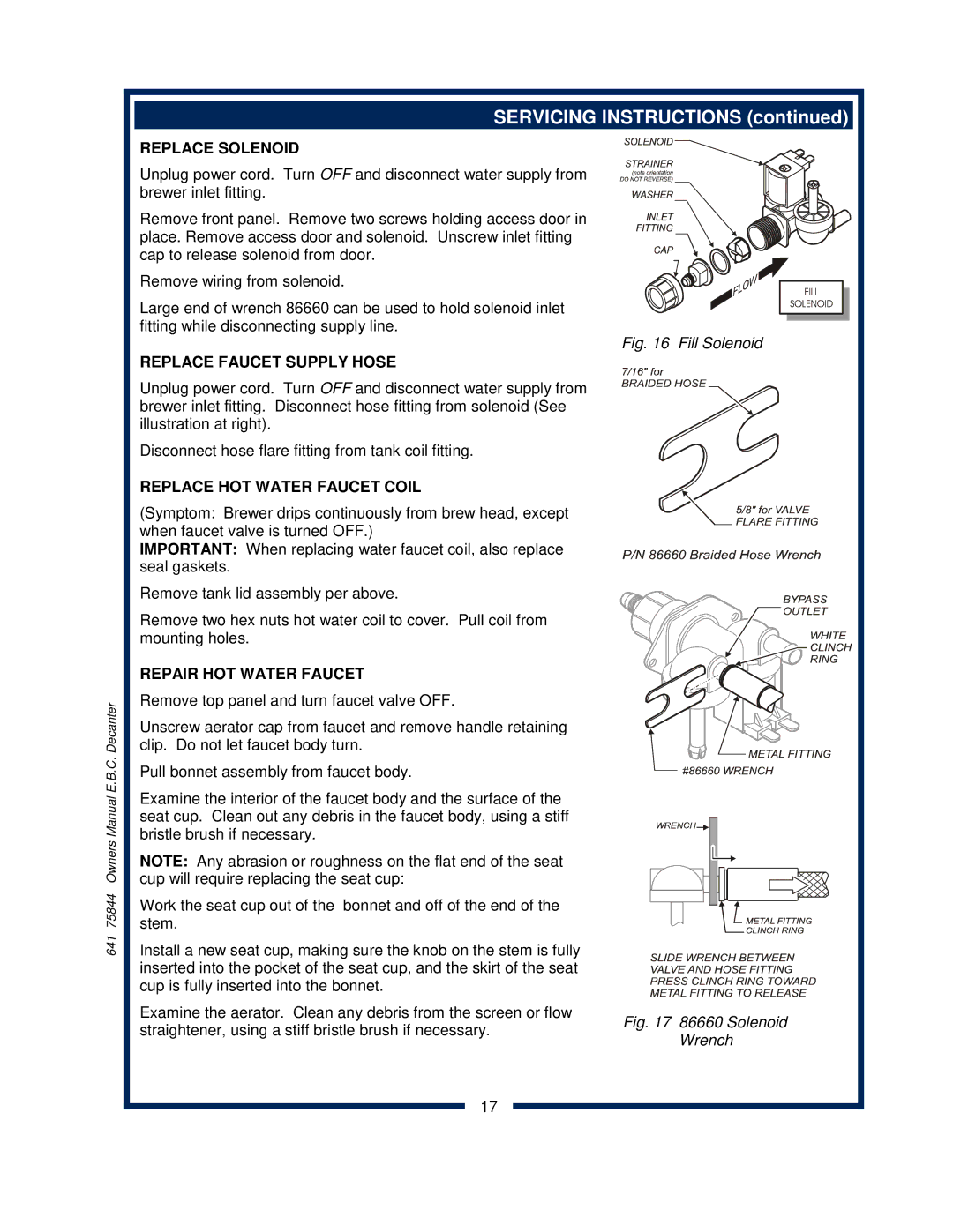 Bloomfield 1040, 1012 Replace Solenoid, Replace Faucet Supply Hose, Replace HOT Water Faucet Coil, Repair HOT Water Faucet 