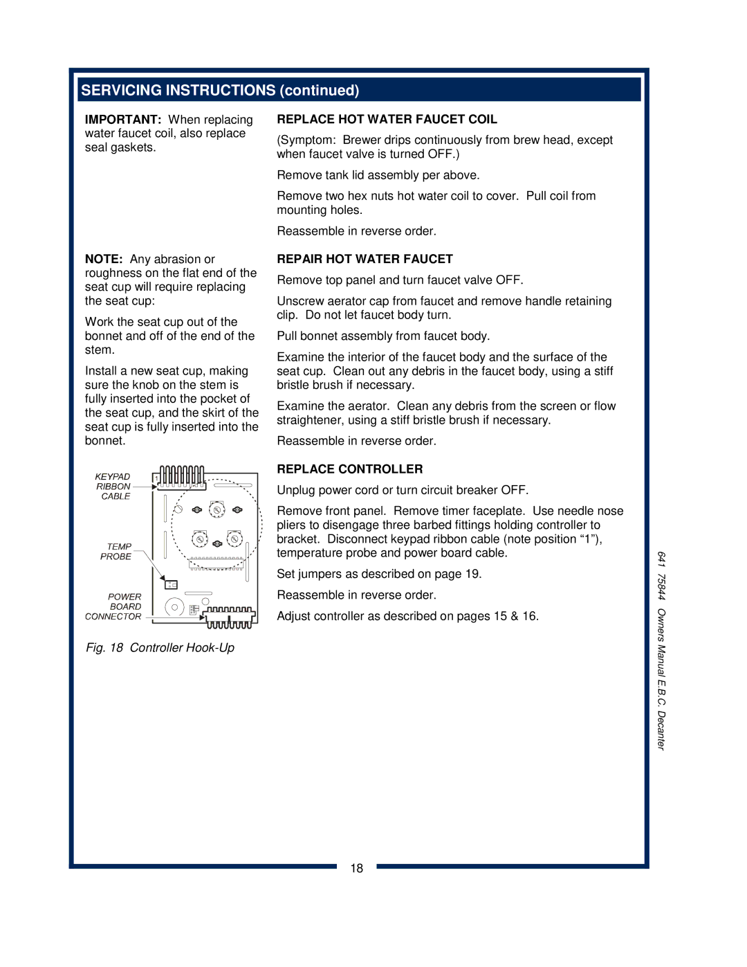 Bloomfield 1072, 1012, 1040 owner manual Controller Hook-Up, Replace Controller 