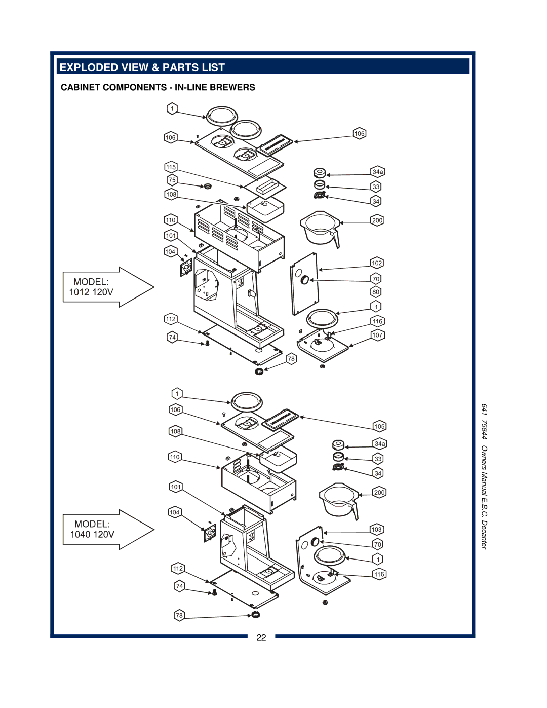 Bloomfield 1012, 1040, 1072 owner manual Exploded View & Parts List 