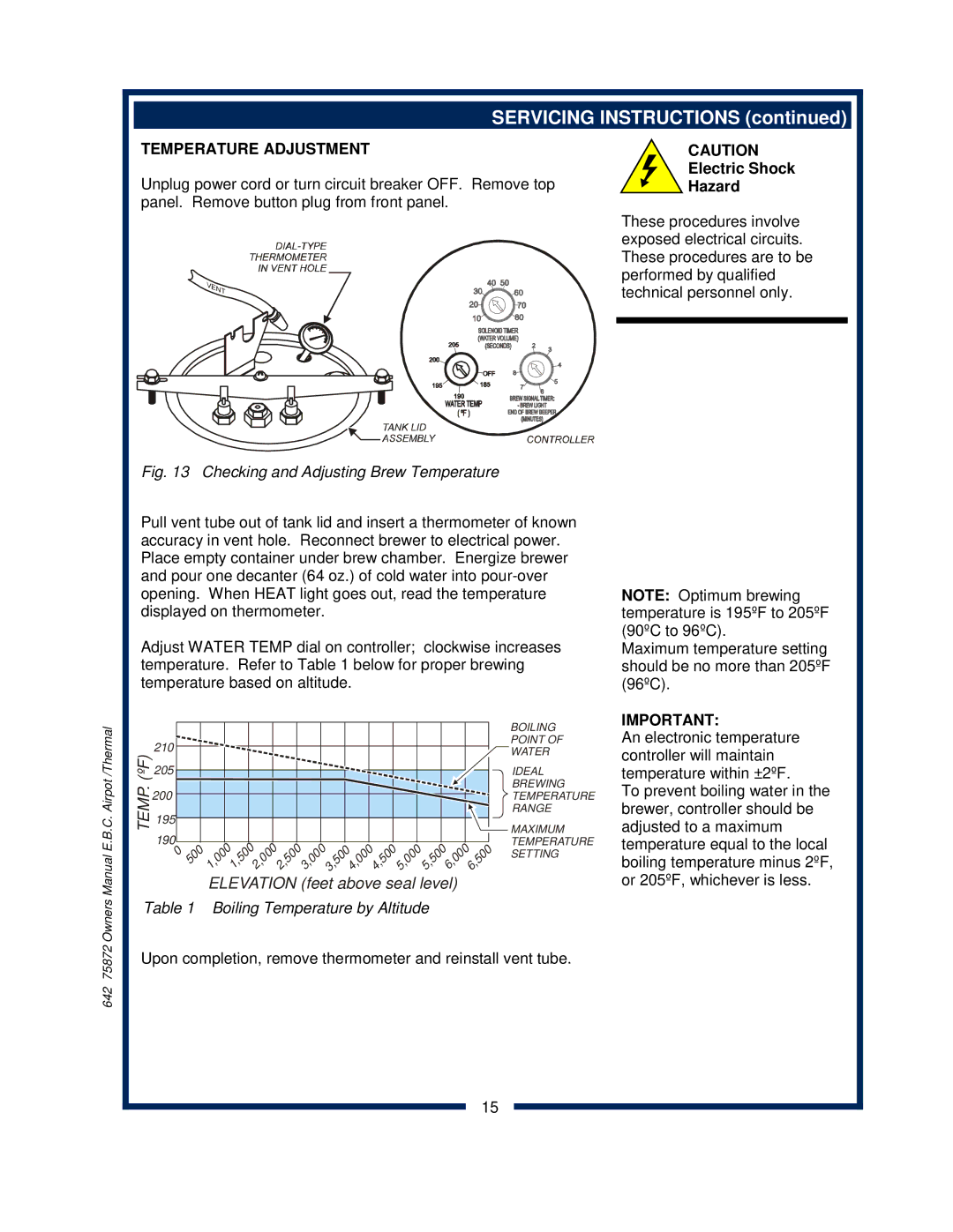 Bloomfield 1080, 1086, 1082XL, 1088 owner manual Servicing Instructions, Temperature Adjustment 