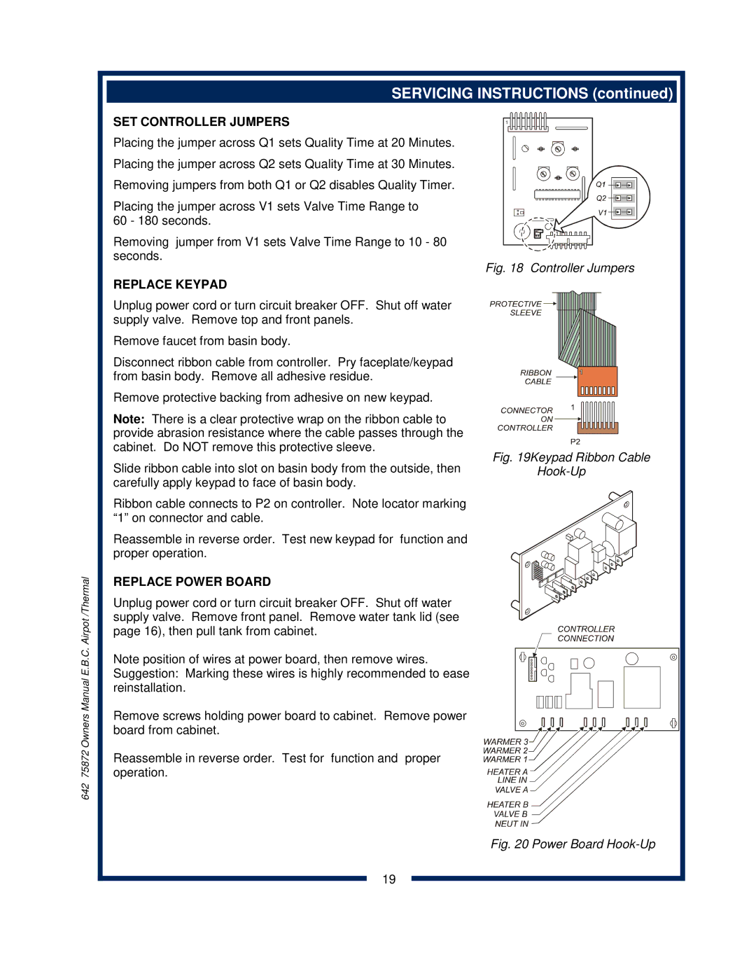 Bloomfield 1086, 1080, 1082XL, 1088 owner manual SET Controller Jumpers, Replace Keypad, Replace Power Board 