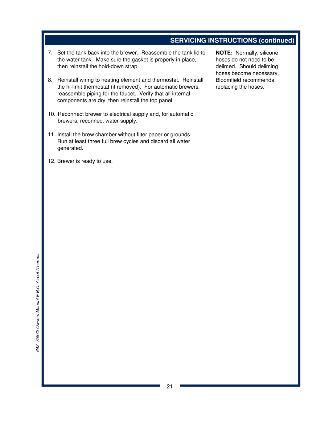 Bloomfield 1082XL, 1086, 1080, 1088 owner manual Servicing Instructions 