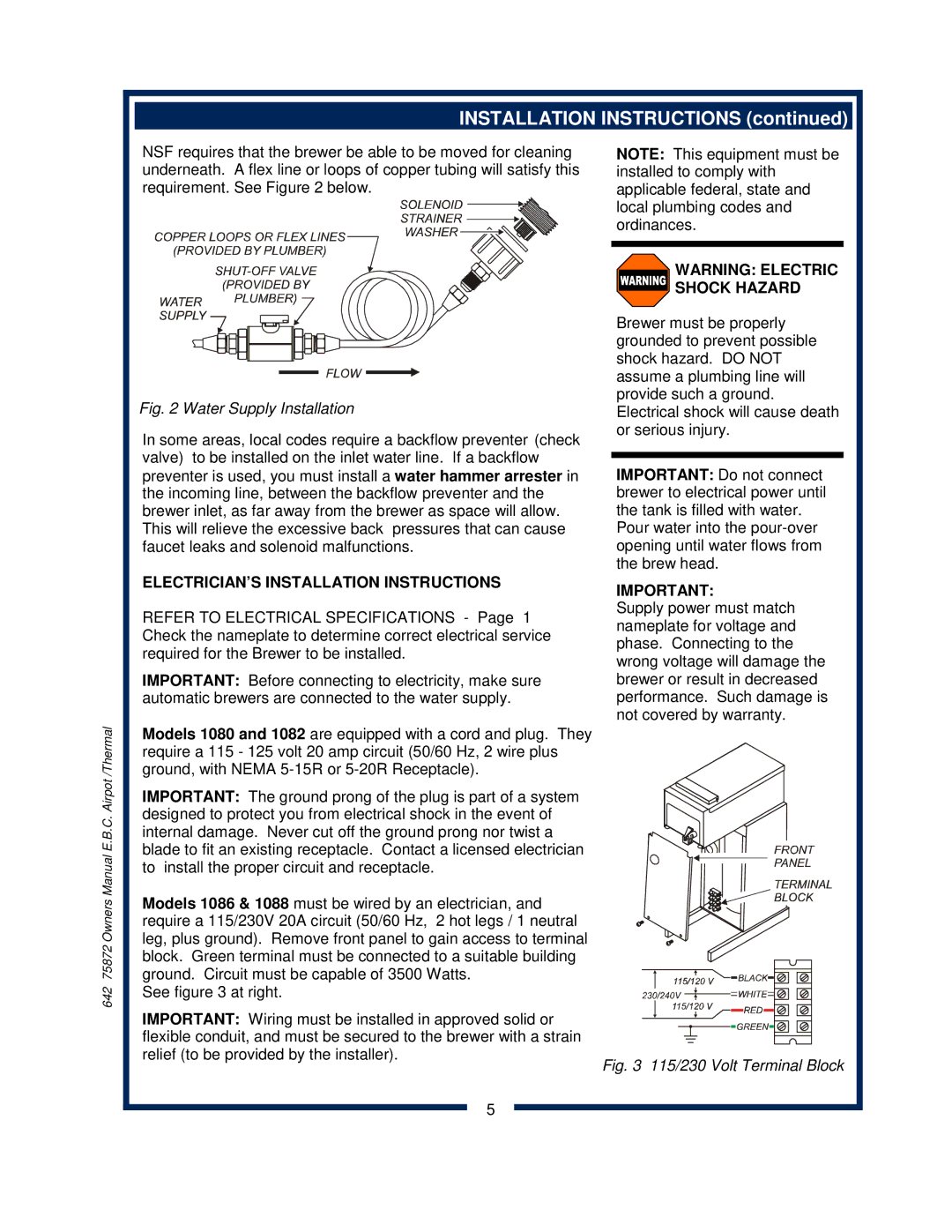 Bloomfield 1080, 1086, 1082XL, 1088 owner manual ELECTRICIAN’S Installation Instructions 