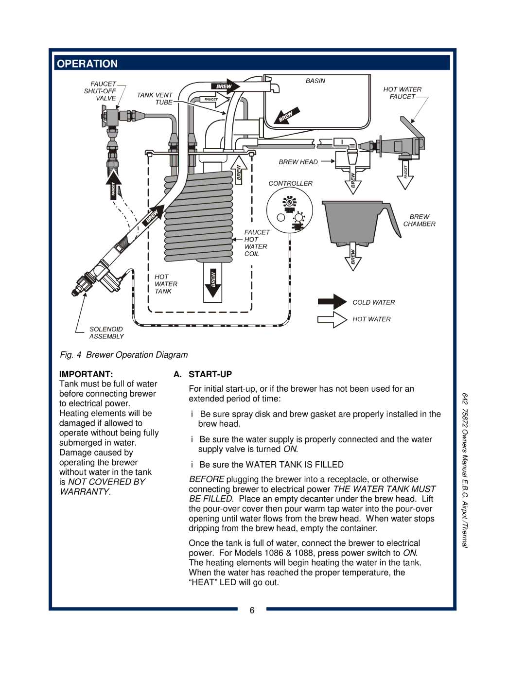 Bloomfield 1082XL, 1086, 1080, 1088 owner manual Operation, Start-Up 