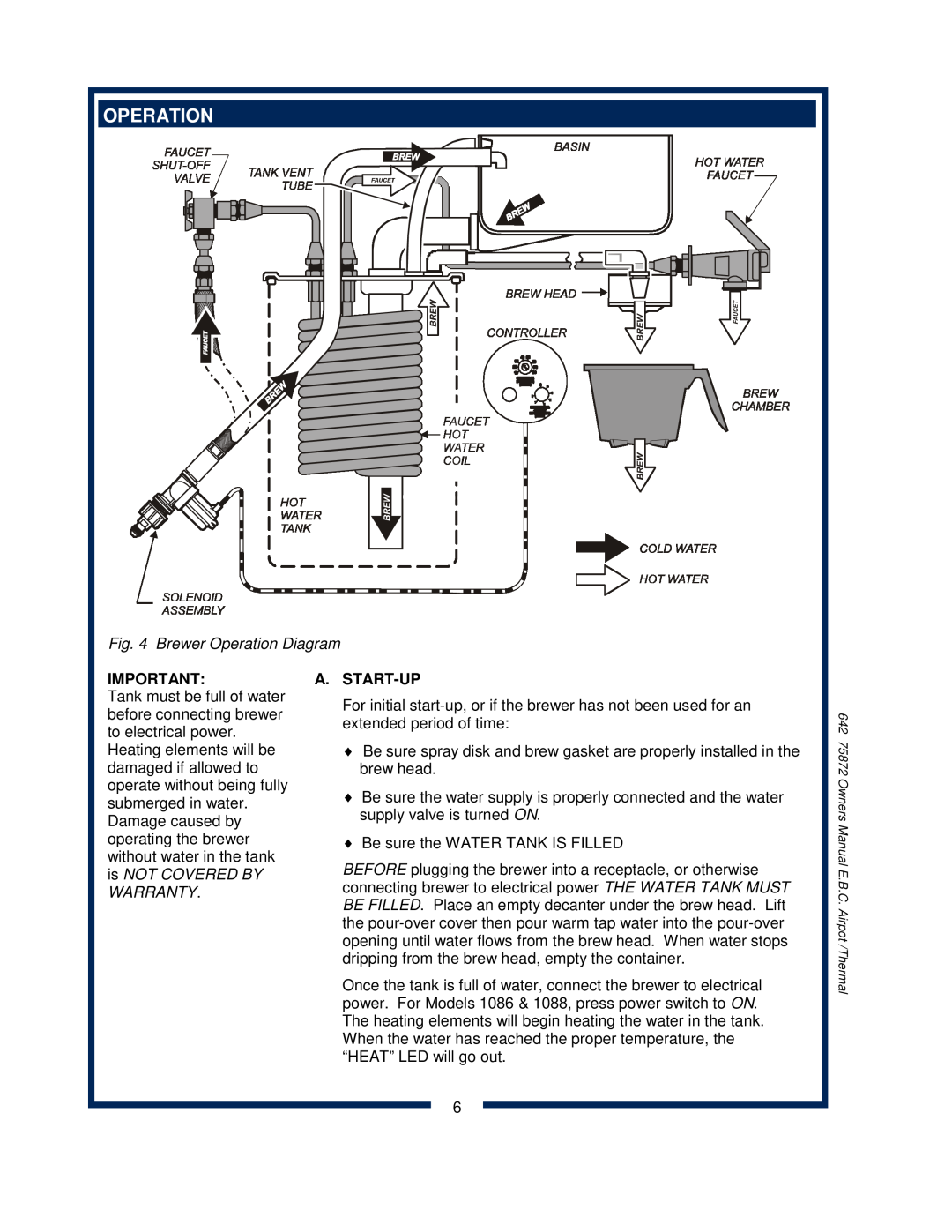 Bloomfield 1082XL, 1086, 1080, 1088 owner manual Brewer Operation Diagram, A. Start-Up 