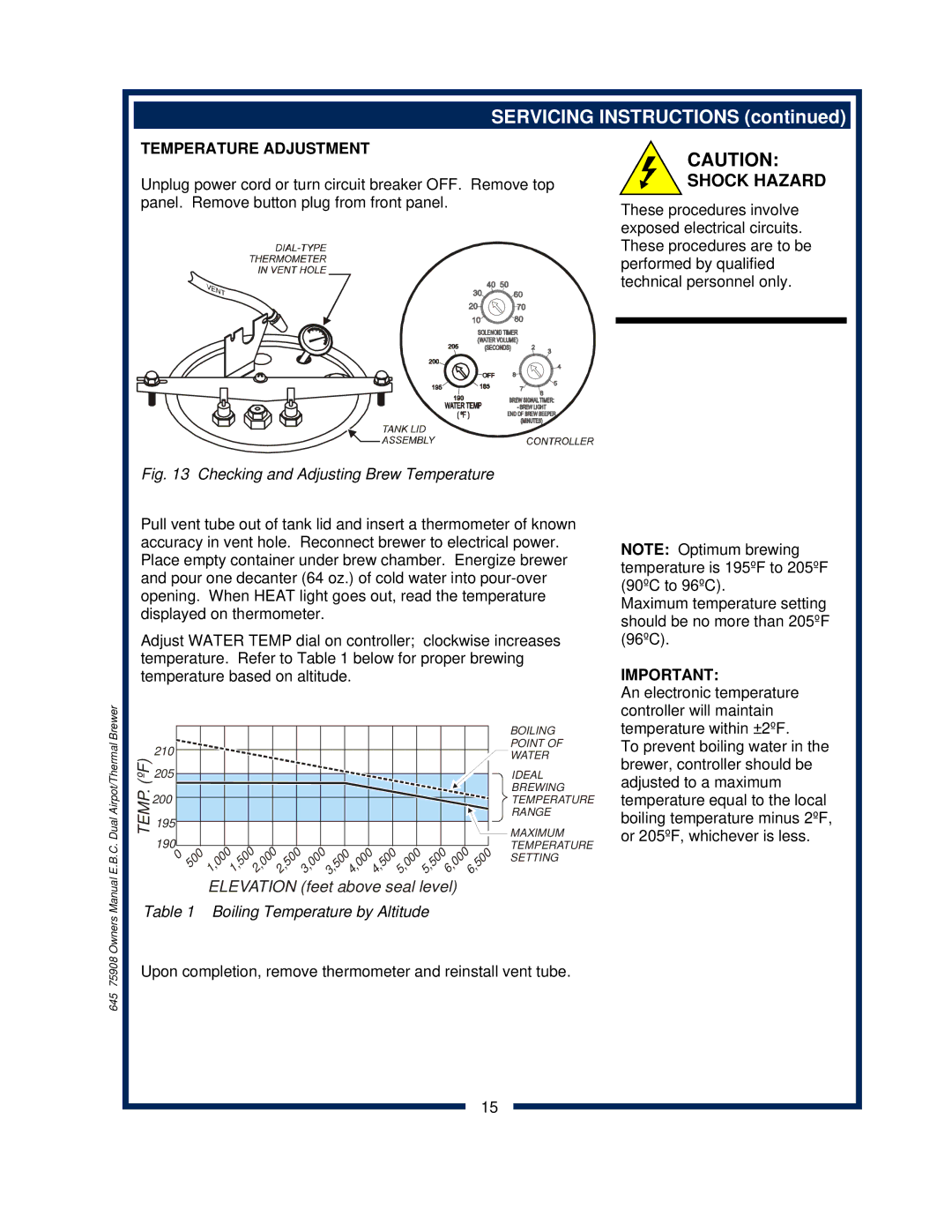 Bloomfield 1092, 1091, 1090, 1093 owner manual Servicing Instructions, Temperature Adjustment 