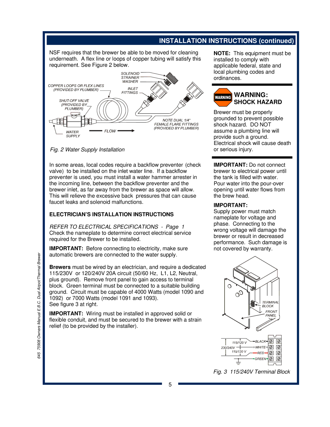 Bloomfield 1093, 1091, 1092, 1090 owner manual ELECTRICIAN’S Installation Instructions 