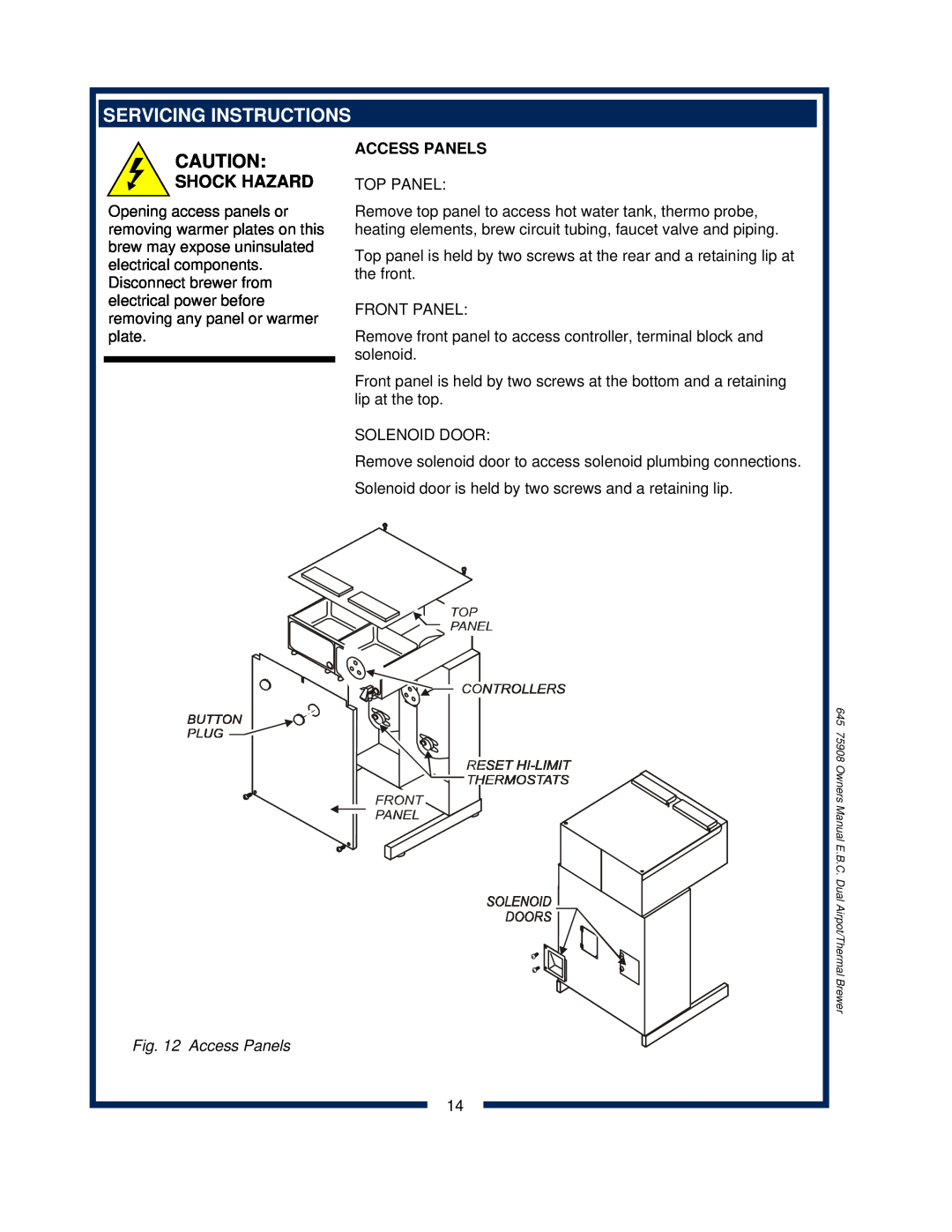 Bloomfield 1091, 1092, 1090, 1093 owner manual Servicing Instructions, Shock Hazard, Access Panels 