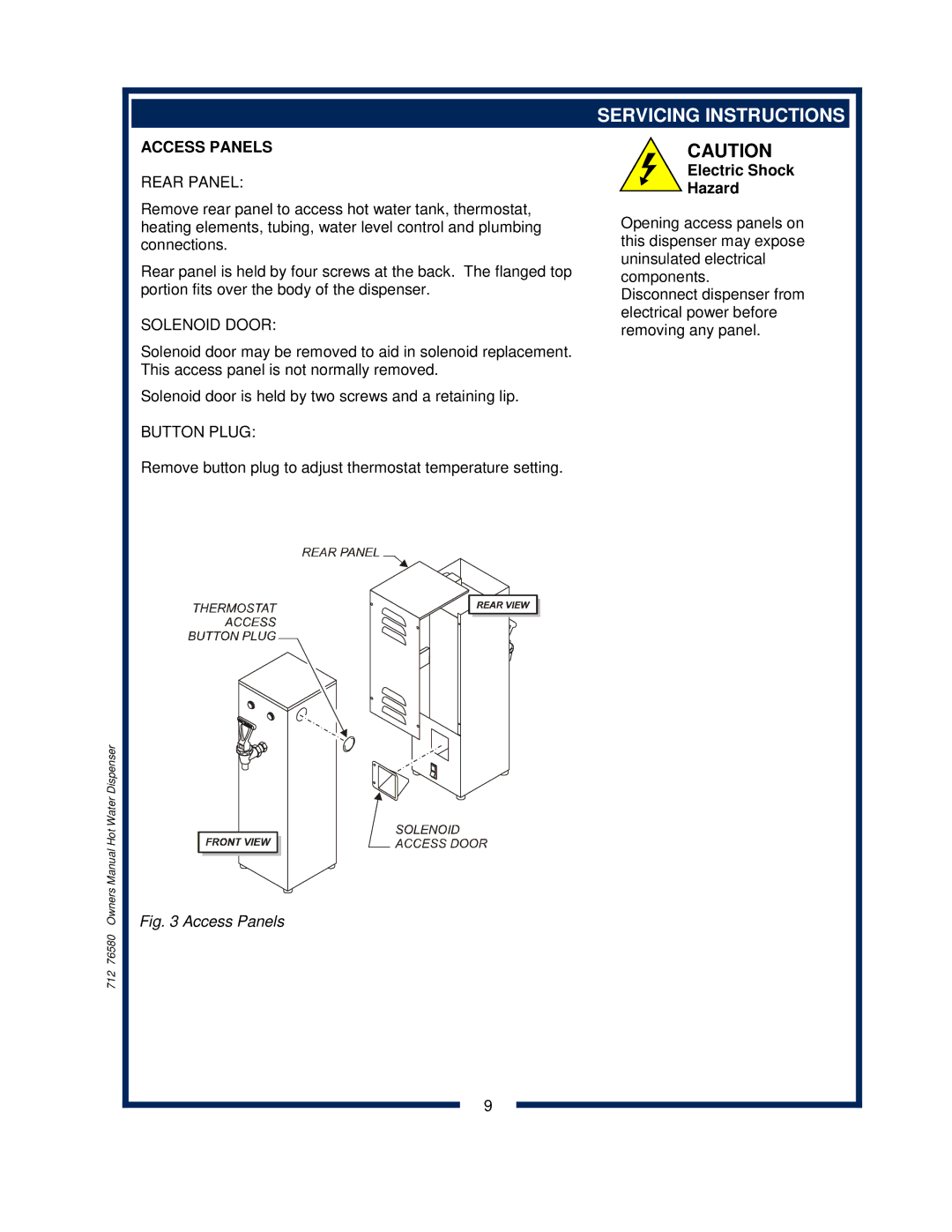 Bloomfield 1225, 1222 1, 1226, 222CA Servicing Instructions, Access Panels, Rear Panel, Solenoid Door, Button Plug 