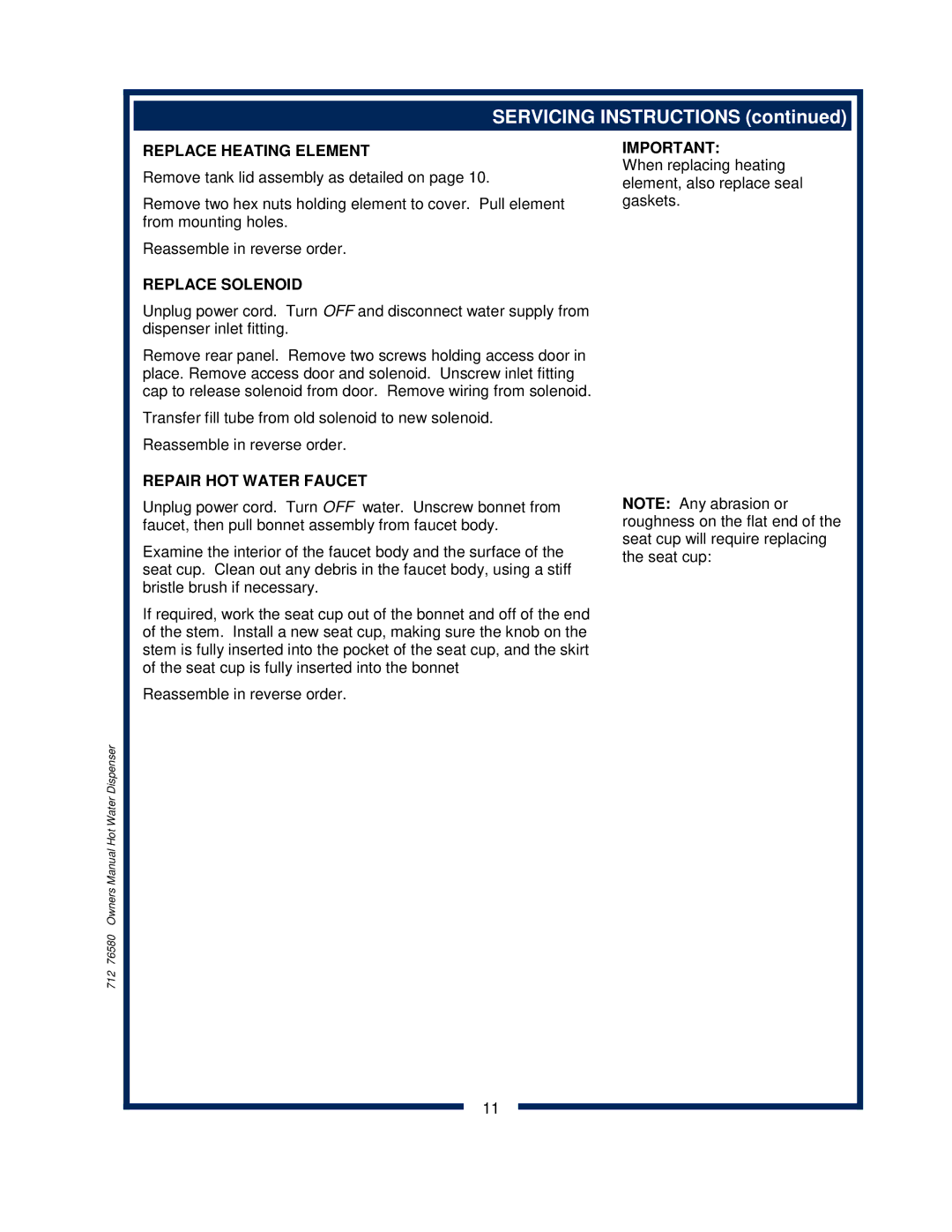 Bloomfield 1226, 1222 1, 222CA, 1225 owner manual Replace Heating Element, Replace Solenoid, Repair HOT Water Faucet 