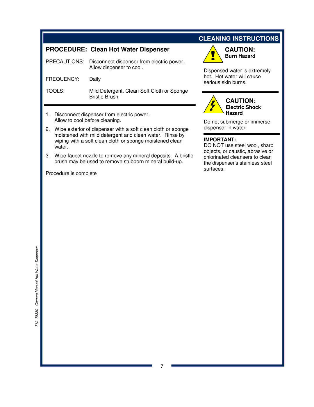 Bloomfield 1226, 1222 1, 222CA, 1225 owner manual Cleaning Instructions, Frequency, Tools 