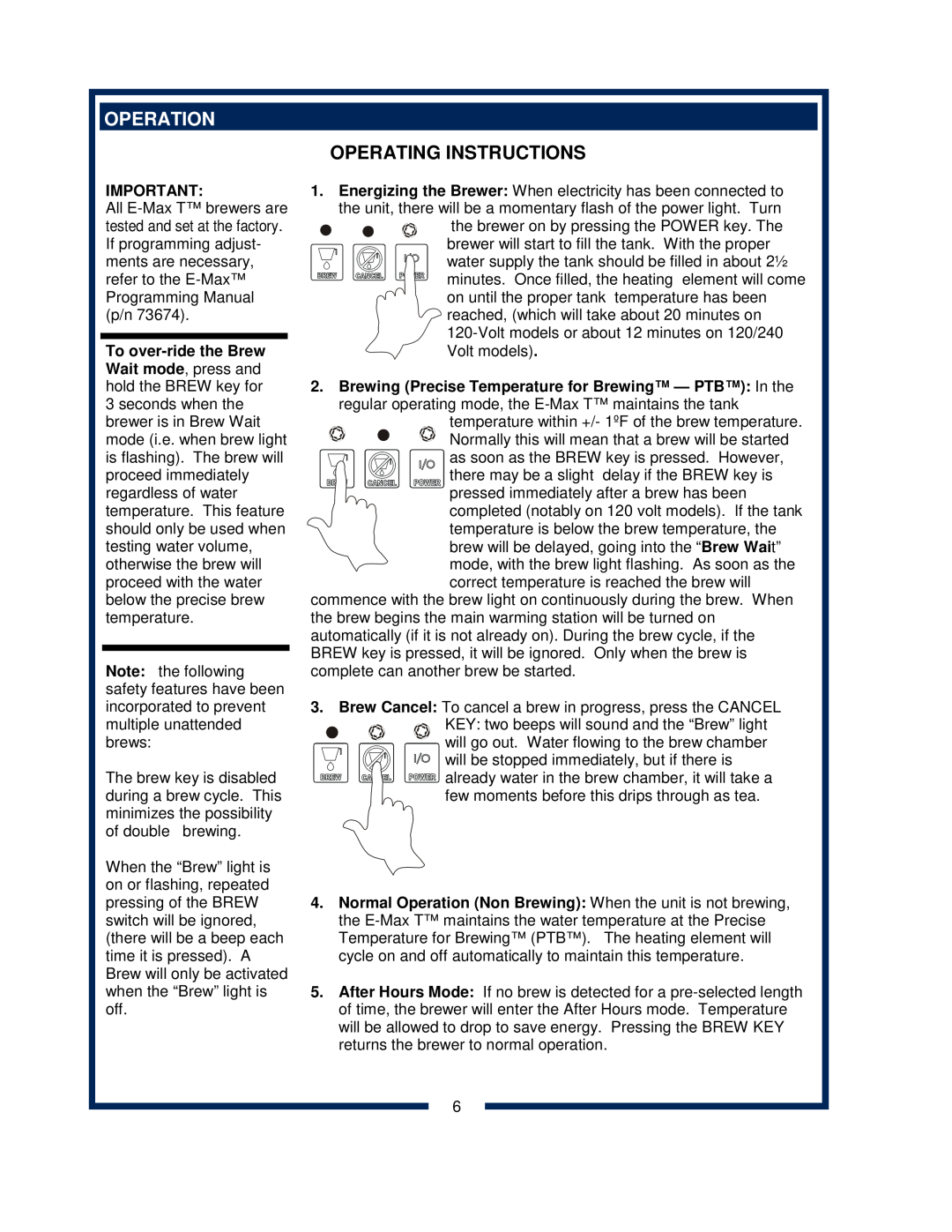 Bloomfield 2030 owner manual Operation, Operating Instructions 