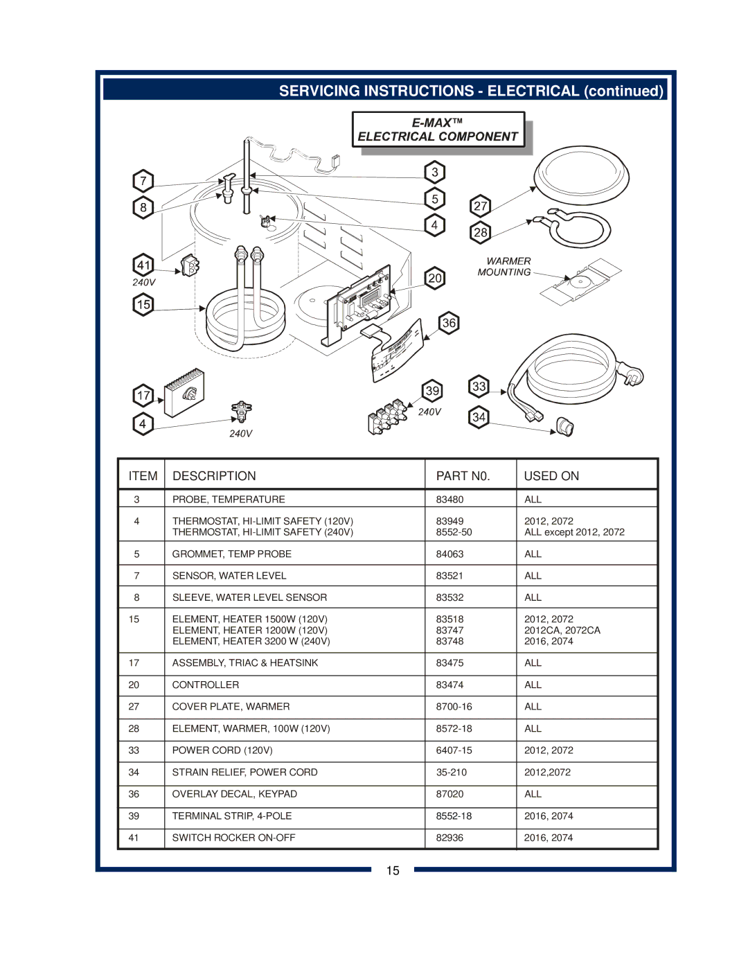 Bloomfield 2074FRL, 2074L, 2072FRL, 2012, 2016EX, 2072L owner manual Servicing Instructions Electrical 