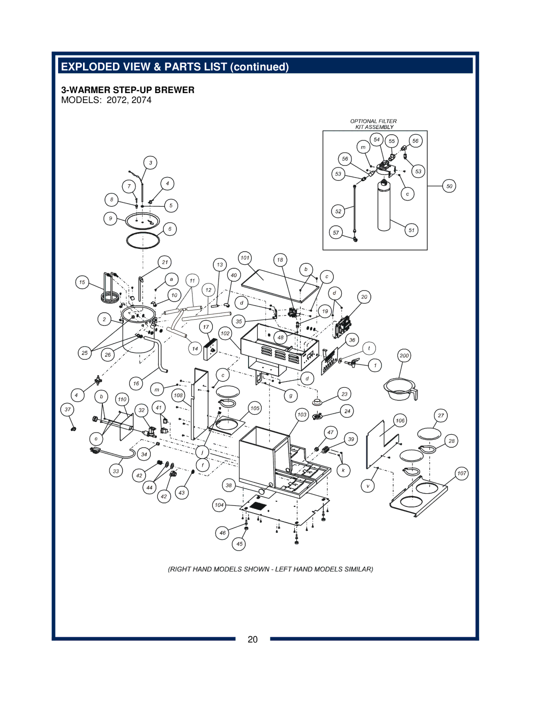 Bloomfield 2074L, 2072FRL, 2012, 2016EX, 2074FRL, 2072L owner manual Warmer STEP-UP Brewer, Models 2072 