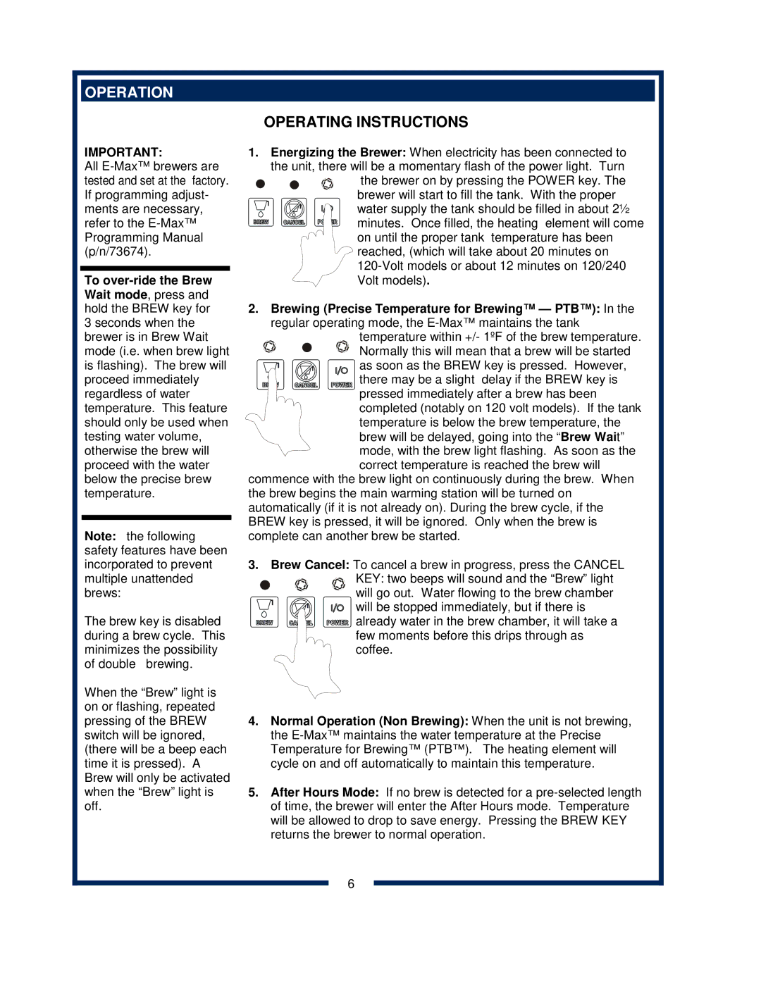 Bloomfield 2074L, 2072FRL, 2012, 2016EX, 2074FRL, 2072L owner manual Operation, Operating Instructions 