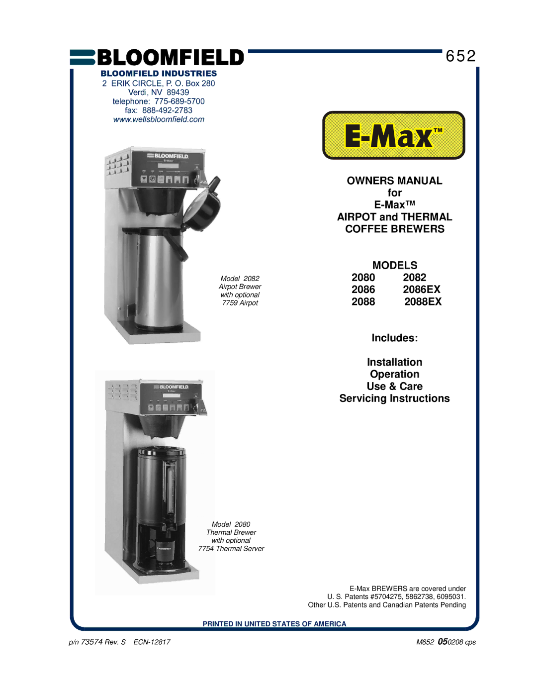 Bloomfield 2088EX, 2086EX, 2080, 2082 owner manual 652 