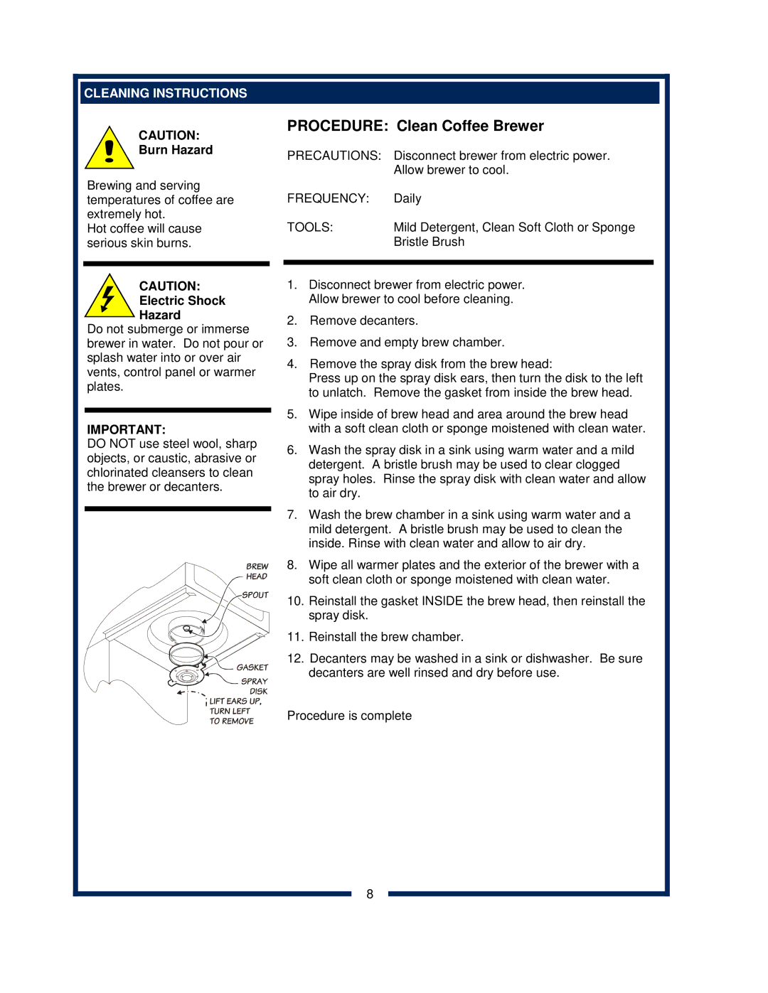 Bloomfield 2216EX, 2274EX, 2212, 2272 owner manual Cleaning Instructions, Precautions, Frequency, Tools 