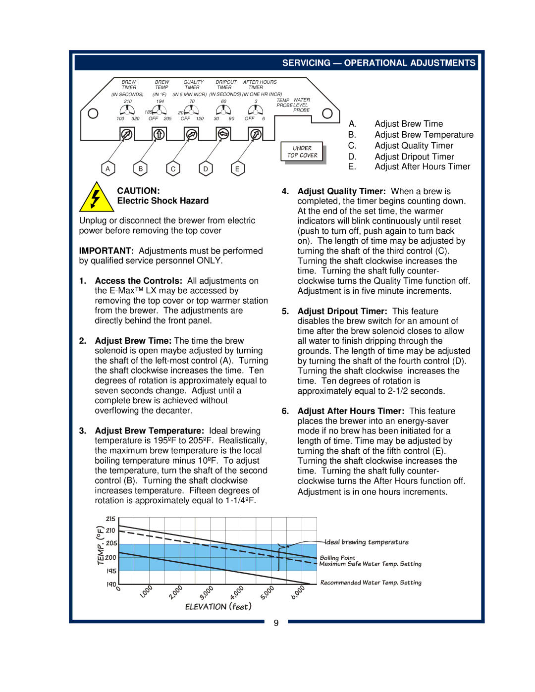 Bloomfield 2274EX, 2216EX, 2212, 2272 owner manual Servicing Operational Adjustments, Timer 