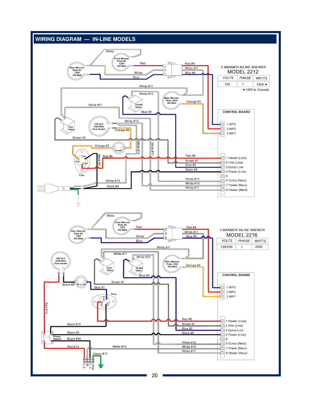 Bloomfield 2216EX, 2274EX, 2212, 2272 owner manual Wiring Diagram IN-LINE Models 