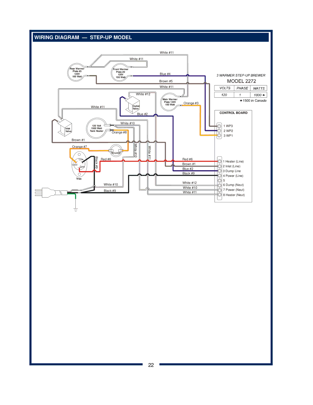 Bloomfield 2272, 2216EX, 2274EX, 2212 owner manual Wiring Diagram STEP-UP Model, Control Board 