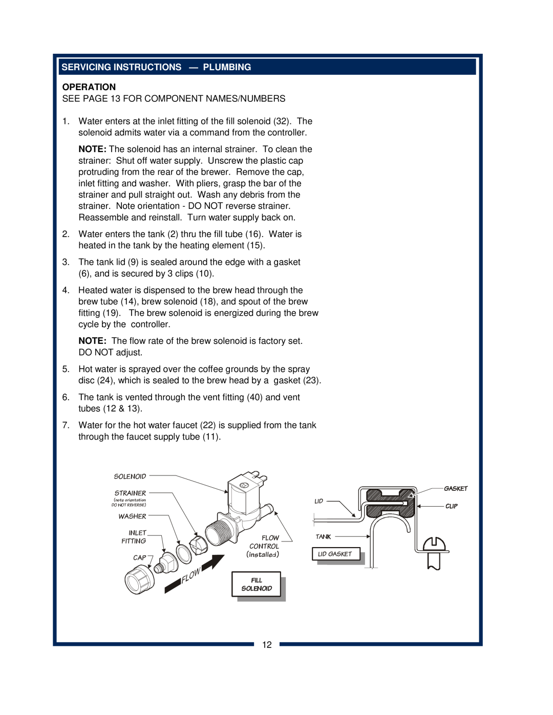 Bloomfield 2272, 2216EX, 2274EX, 2212 owner manual Servicing Instructions - Plumbing 