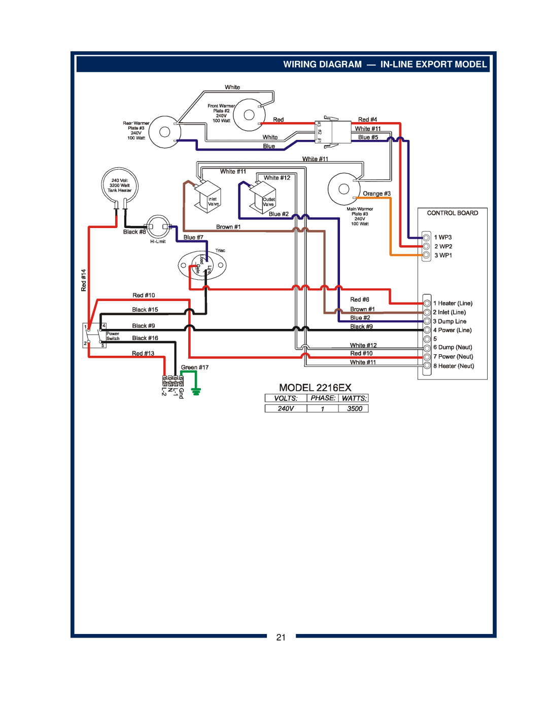 Bloomfield 2212, 2216EX, 2274EX, 2272 owner manual Wiring Diagram - In-Line Export Model 