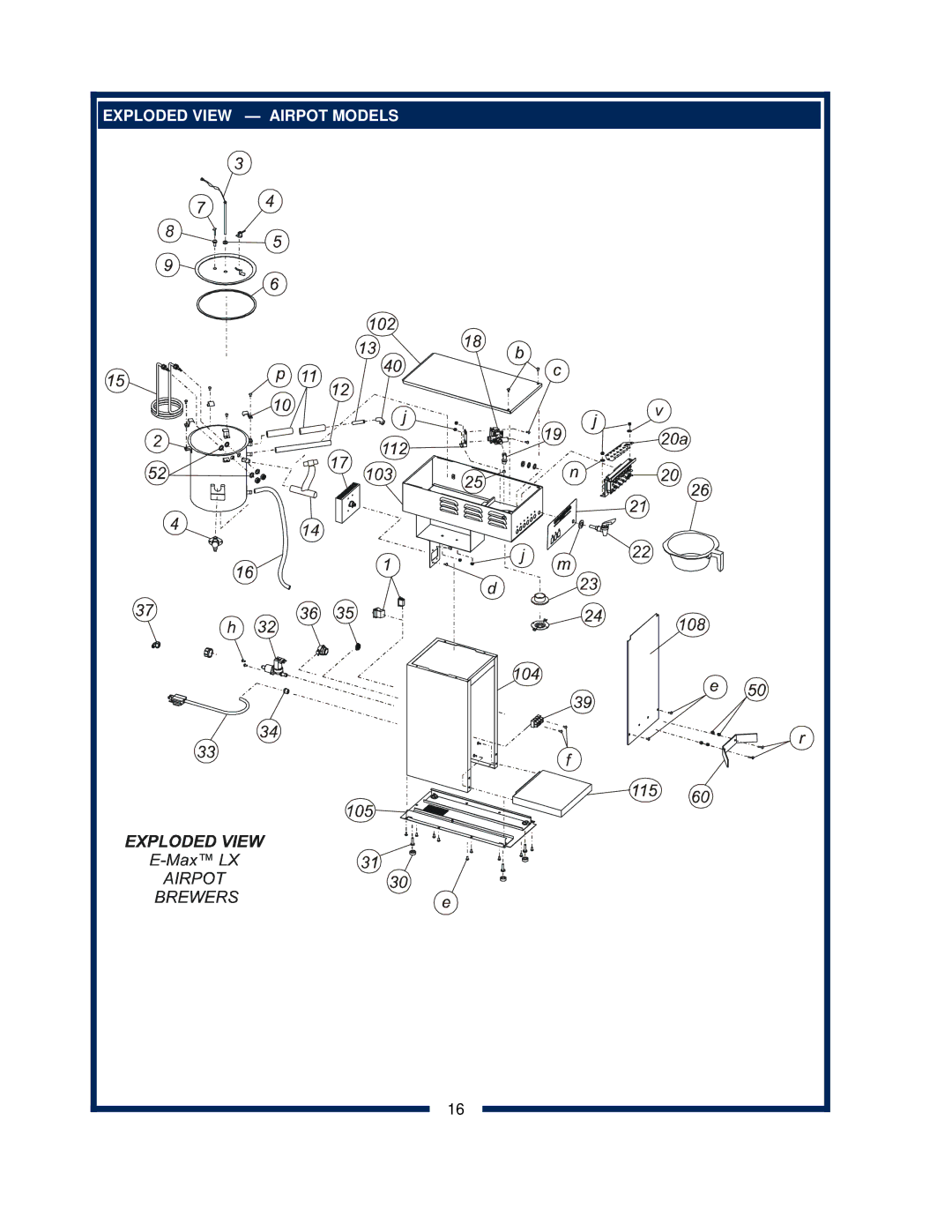 Bloomfield 2282, 2288EX, 2280, 2286EX owner manual Exploded View Airpot Models 