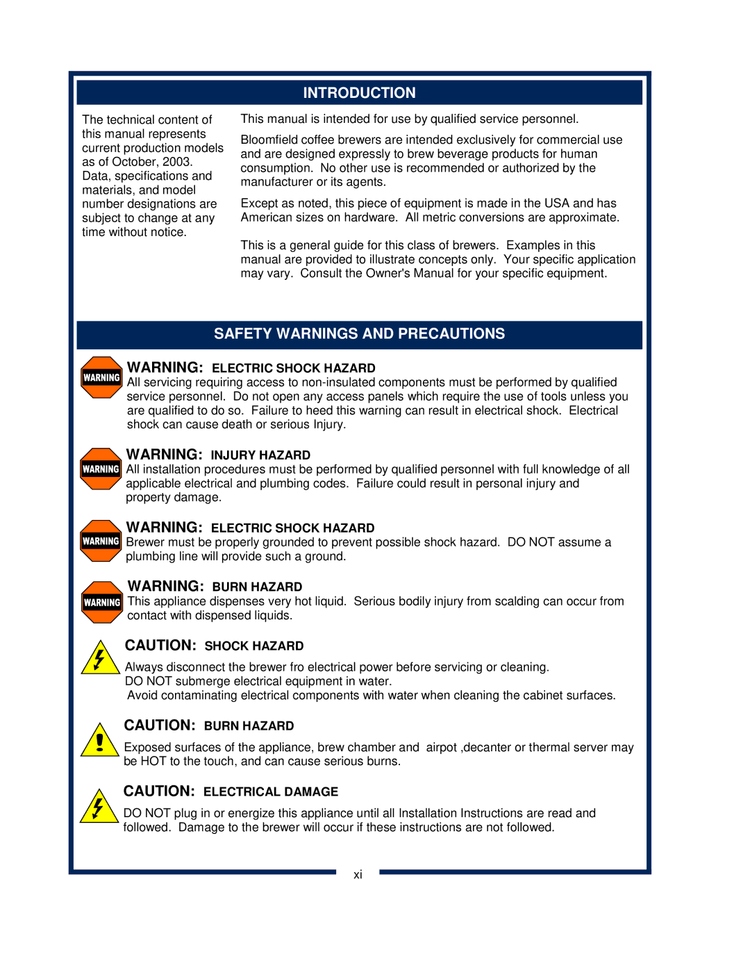 Bloomfield 600 manual Introduction, Safety Warnings and Precautions 