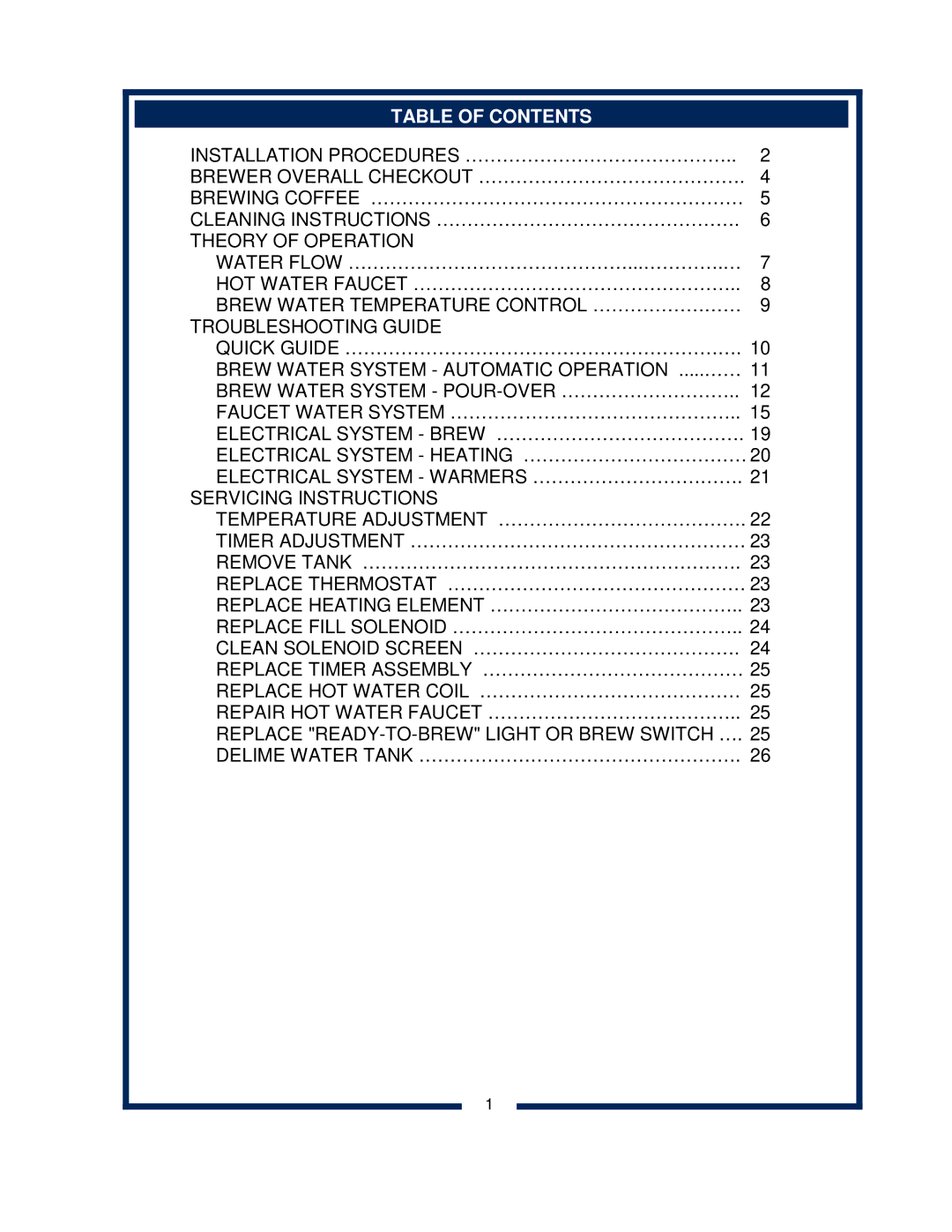 Bloomfield 600 manual Table of Contents 