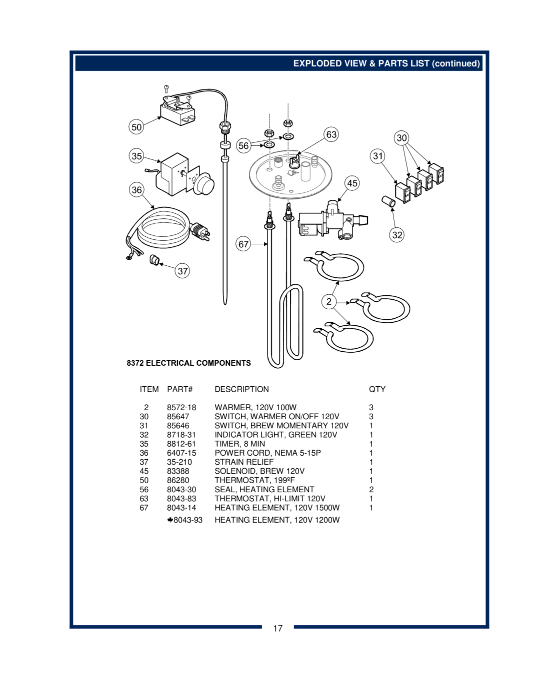 Bloomfield 8372 owner manual Exploded View & Parts List 