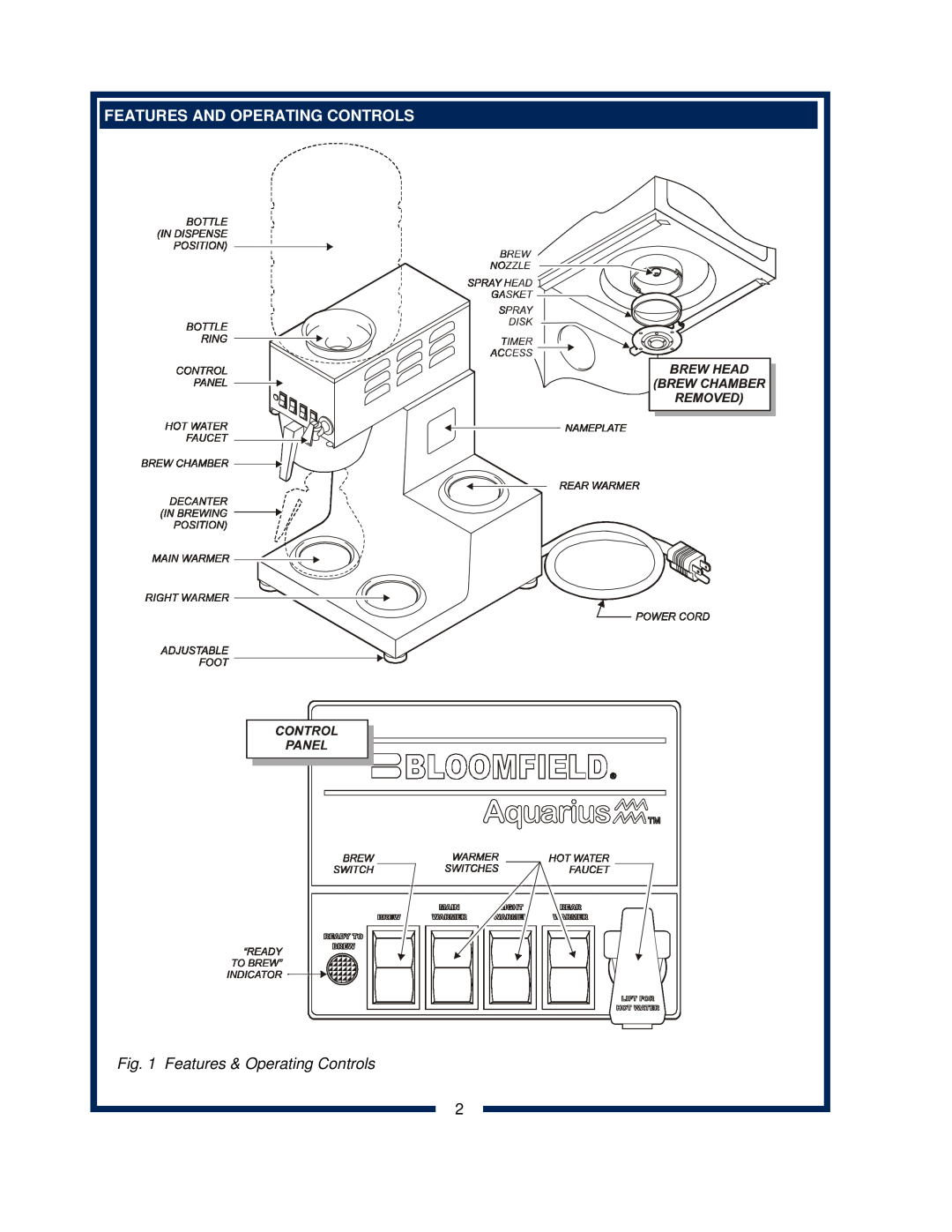 Bloomfield 8372 owner manual Features And Operating Controls, Features & Operating Controls 