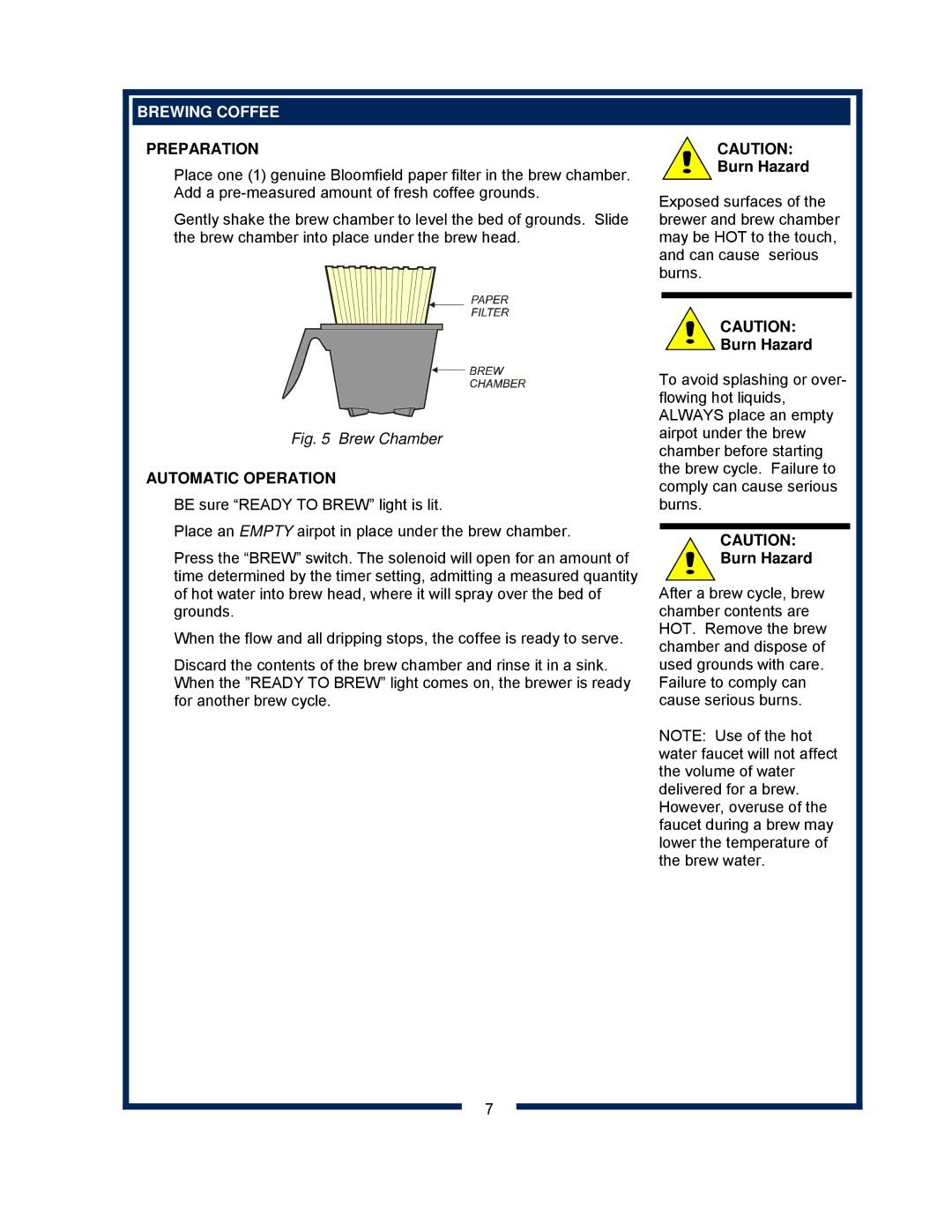 Bloomfield 8382 owner manual Brewing Coffee, Preparation 