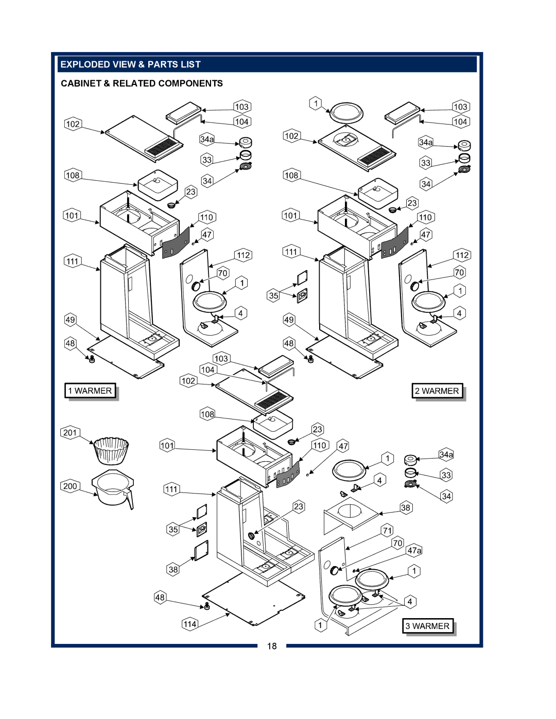 Bloomfield 8543, 8540, 8541, 8542, 8573, 8571, 8572, 8574 owner manual Exploded View & Parts List, Cabinet & Related Components 