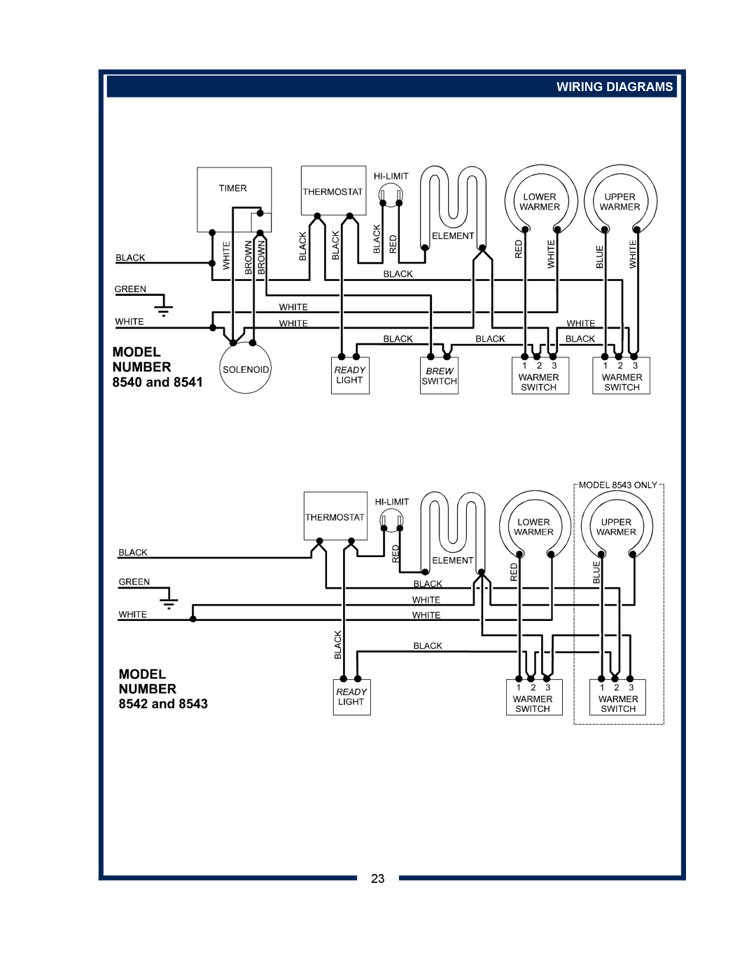 Bloomfield 8541, 8540, 8542, 8573, 8543, 8571, 8572, 8574 owner manual Wiring Diagrams 