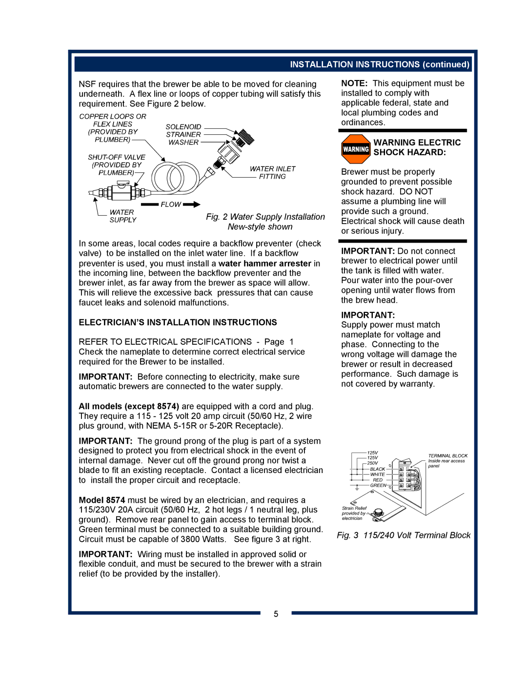 Bloomfield 8574, 8540, 8541, 8542, 8573, 8543, 8571, 8572 owner manual ELECTRICIAN’S Installation Instructions 