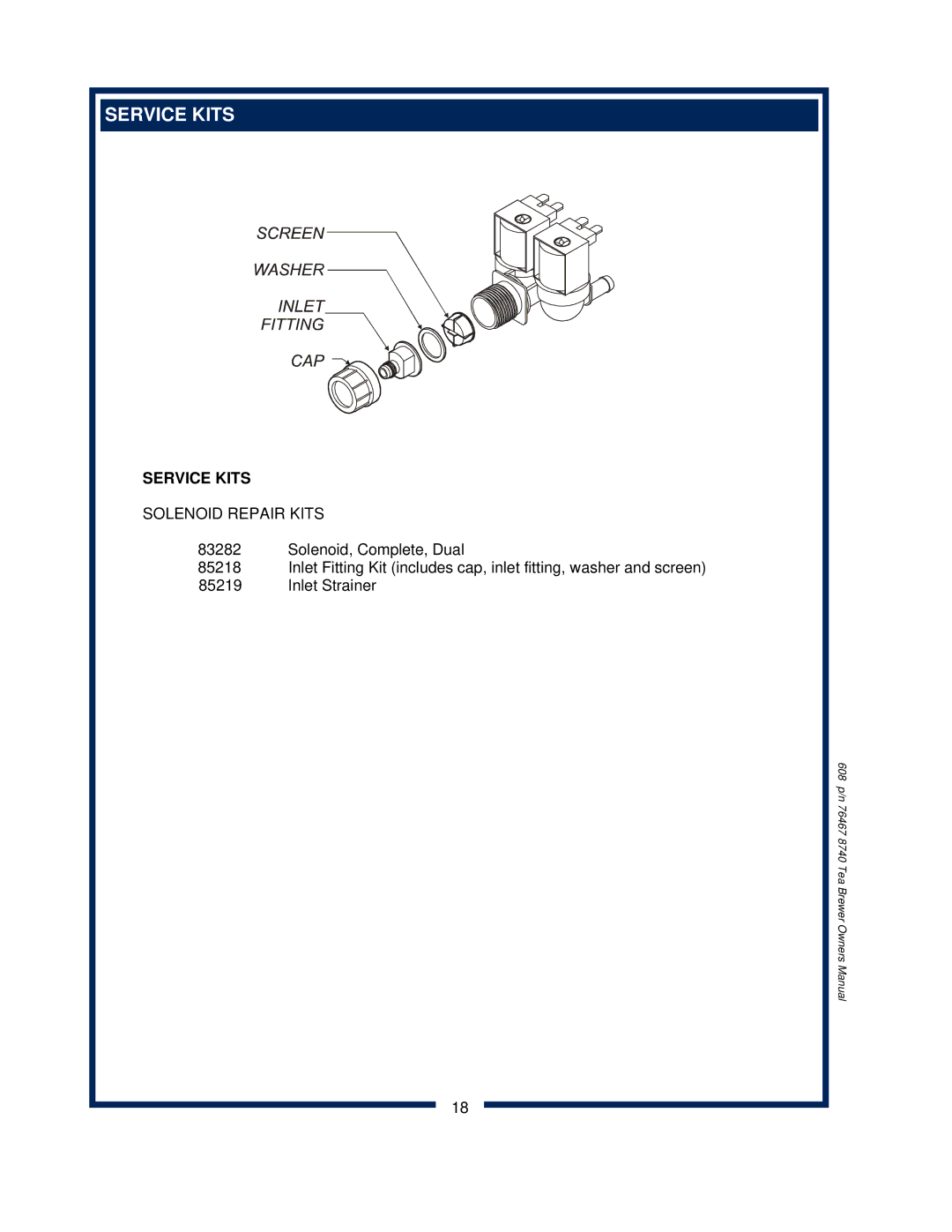 Bloomfield 8740 owner manual Service Kits, Solenoid Repair Kits 