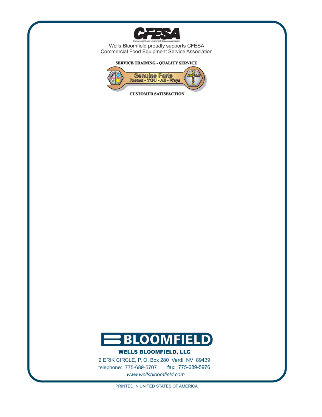 Bloomfield 8740 owner manual Genuine Parts 