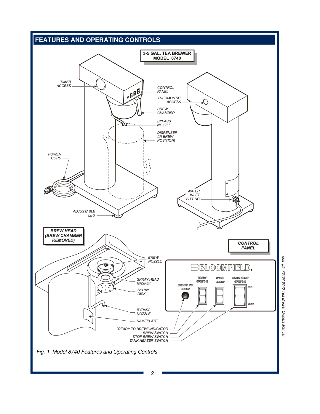 Bloomfield owner manual Model 8740 Features and Operating Controls 