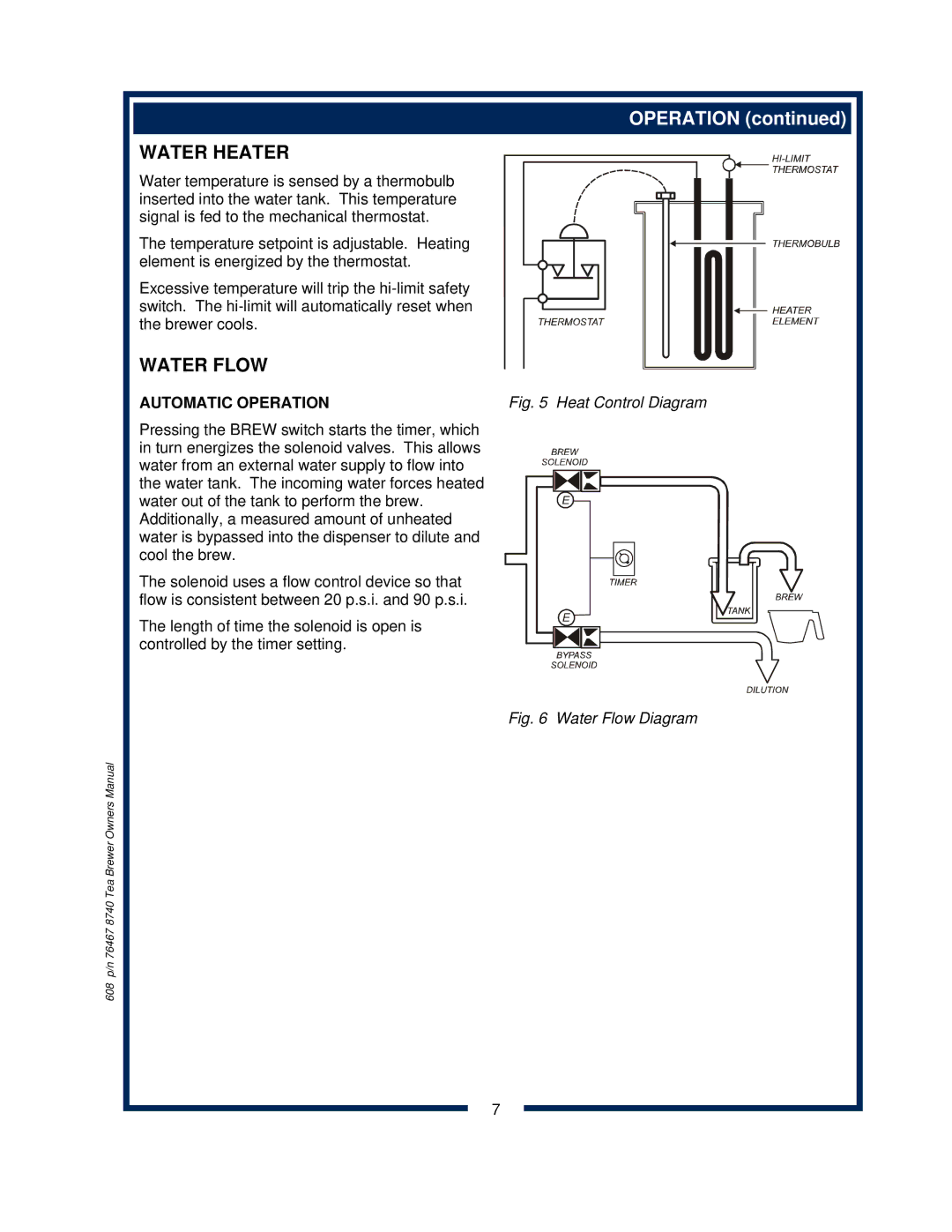 Bloomfield 8740 owner manual Water Heater, Automatic Operation 