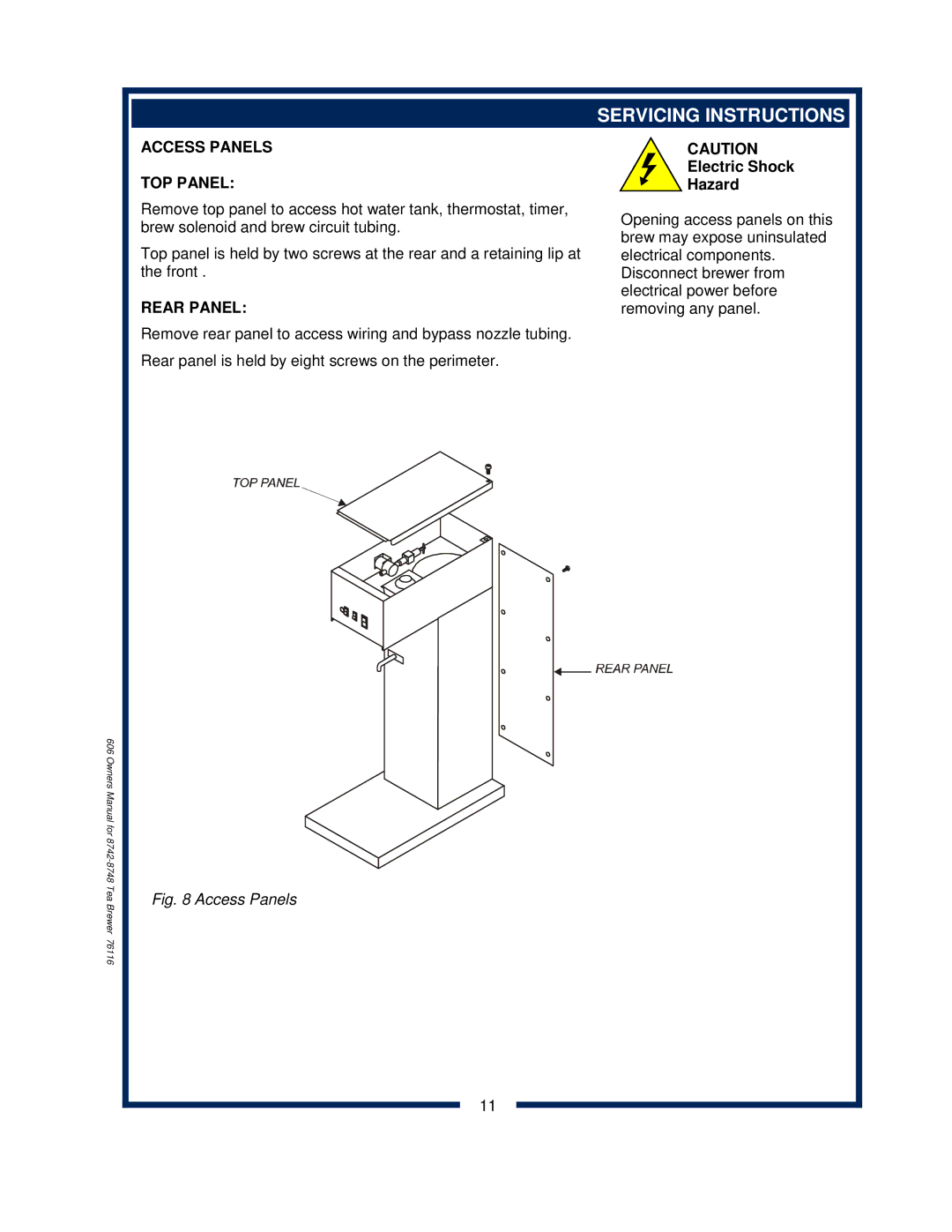 Bloomfield 8742 owner manual Servicing Instructions, Access Panels TOP Panel, Rear Panel 