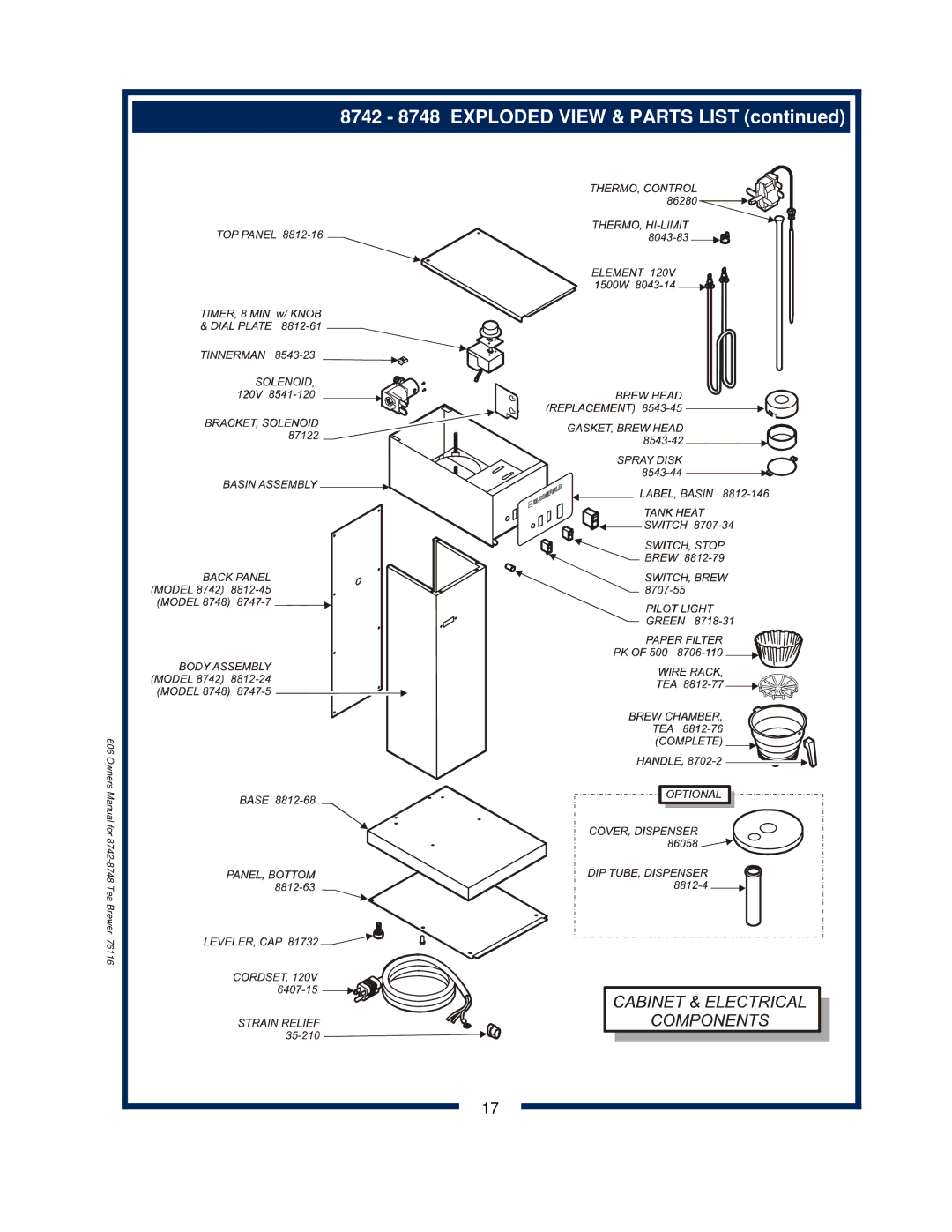 Bloomfield owner manual 8742 8748 Exploded View & Parts List 