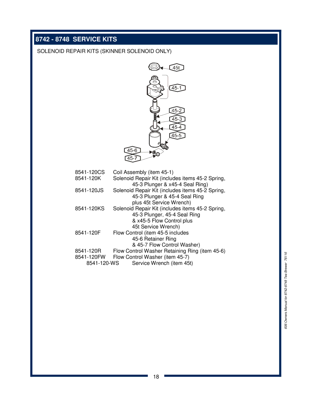 Bloomfield owner manual 8742 8748 Service Kits 