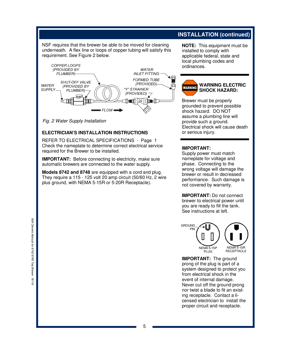 Bloomfield 8742 owner manual ELECTRICIAN’S Installation Instructions 