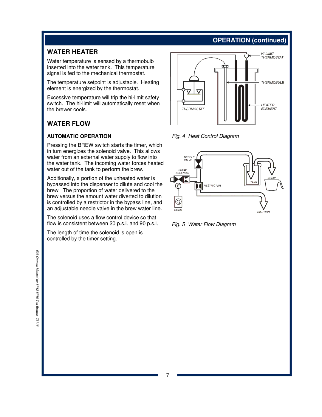 Bloomfield 8742 owner manual Water Heater, Automatic Operation 