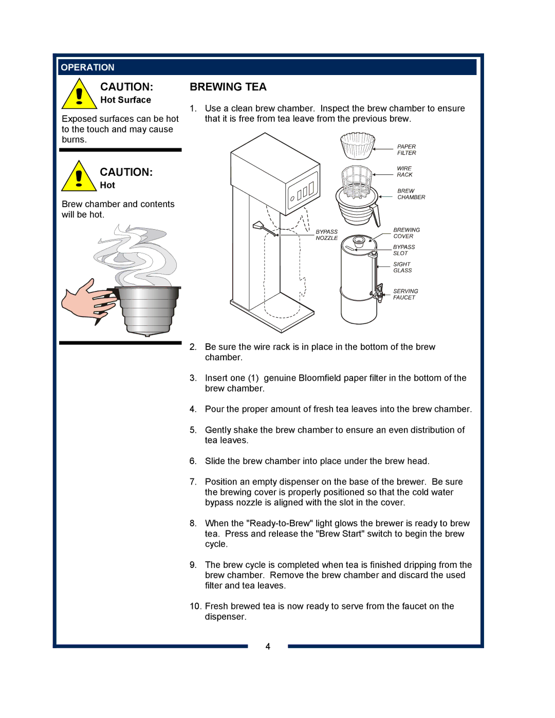 Bloomfield 8748 manual Brewing TEA 