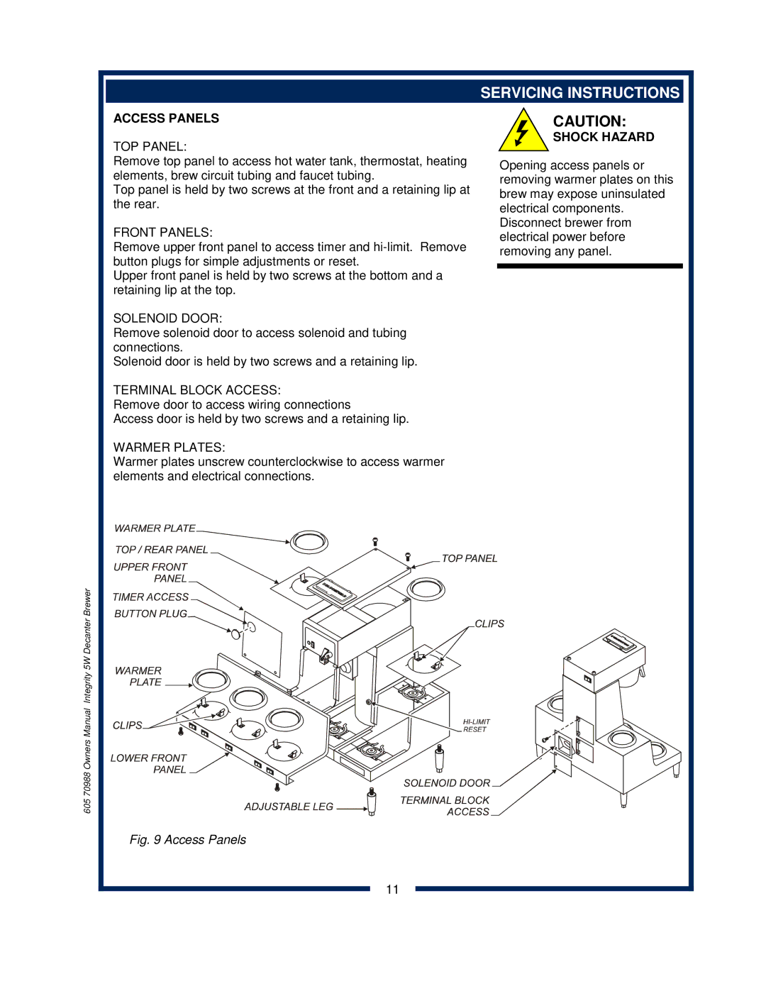 Bloomfield 8752 owner manual Servicing Instructions, Access Panels 