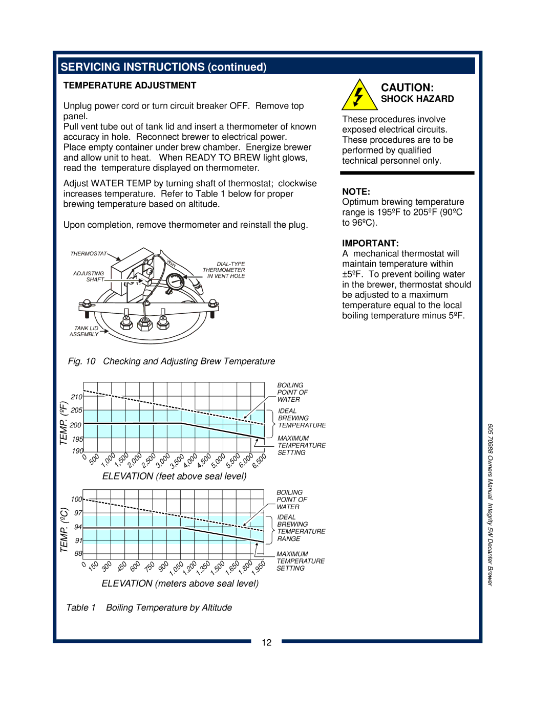 Bloomfield 8752 owner manual Servicing Instructions, Temperature Adjustment 